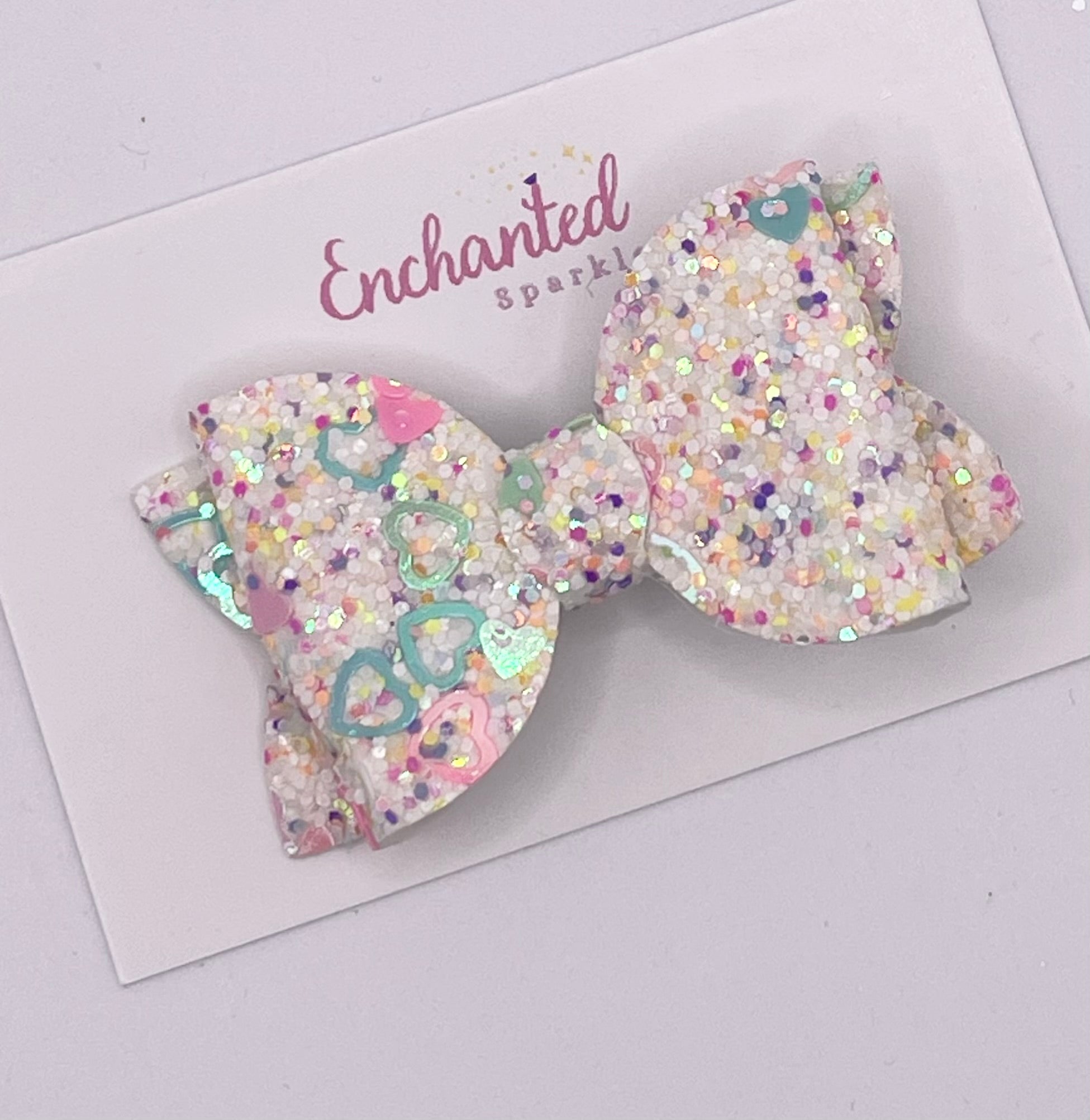 Confetti Hearts Glitter - 2.5" Hair Bow Clip