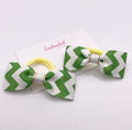 Green Chevron Print Ribbon Tux Bow Hair bobble Pair