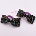 Feathers Print Ribbon Tux Bow Hair bobble Pair
