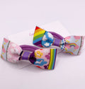 Rainbow Unicorn Print Ribbon Tux Bow Hair bobble Pair