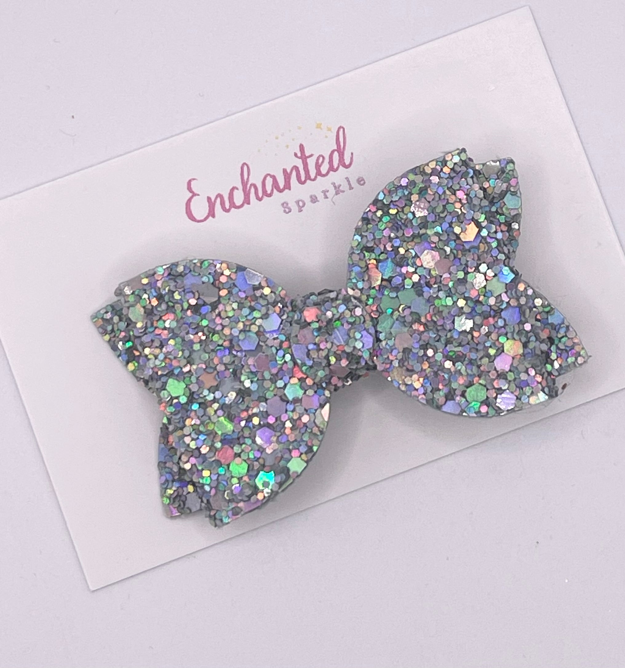 Silver Rainbow Glitter - 2.5" Hair Bow Clip