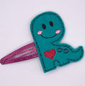 Green Heart Dinosaur Feltie Snap Clip