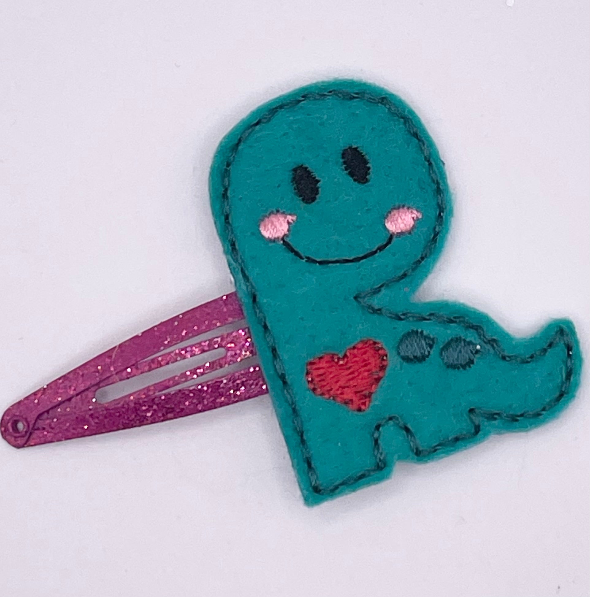 Green Heart Dinosaur Feltie Snap Clip