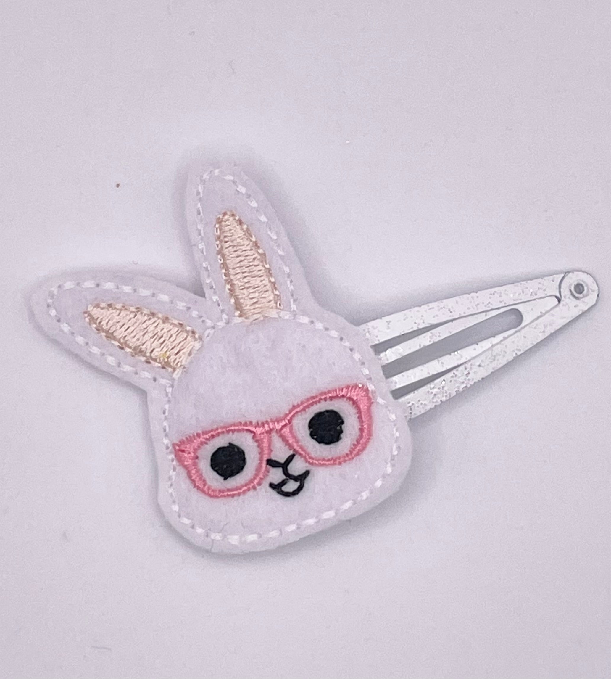 Bunny With Glasses Feltie Snap Clip
