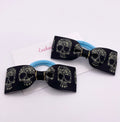 Skulls Print Ribbon Tux Bow Hair bobble Pair