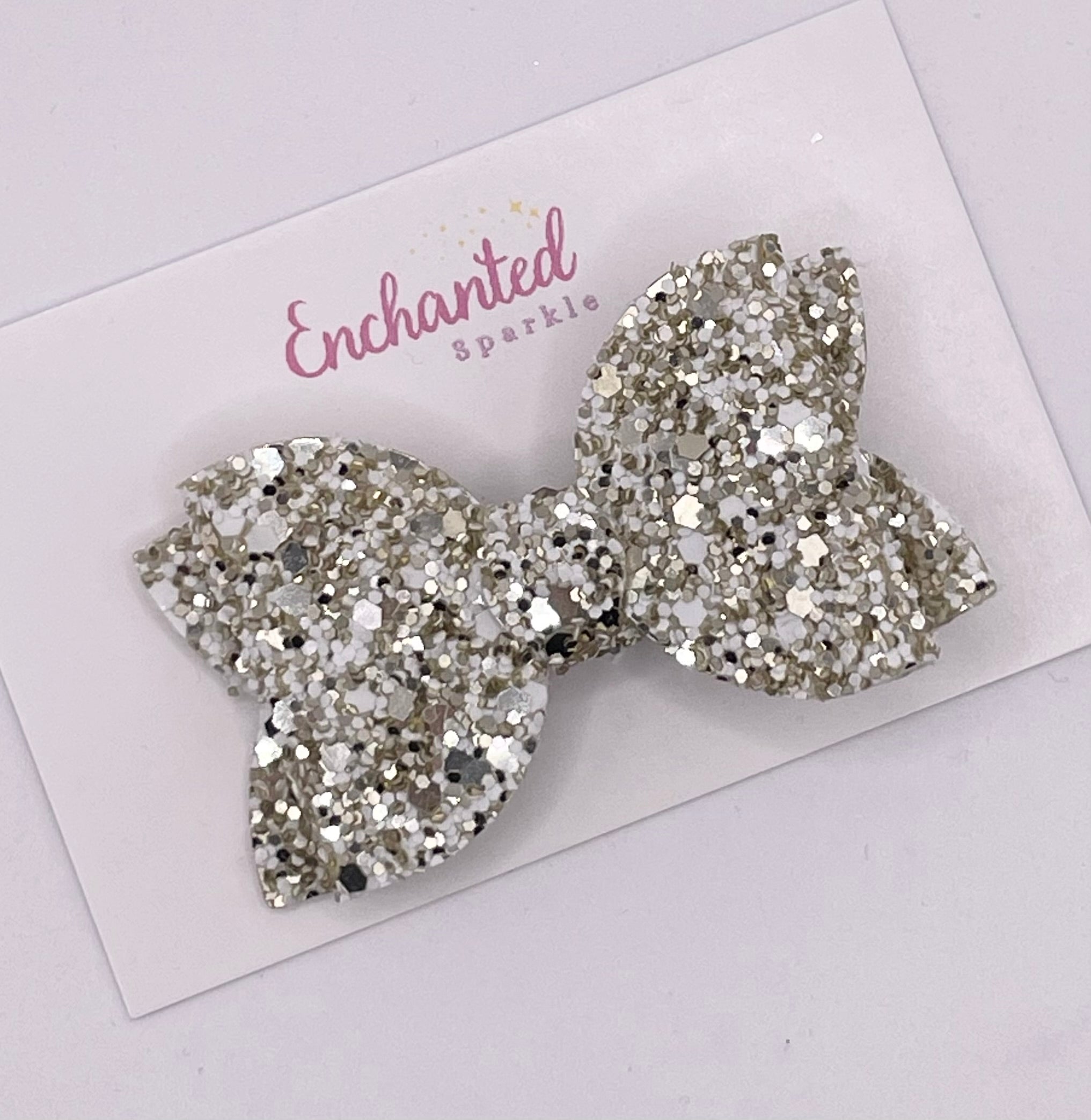 Gold and White Glitter - 2.5" Hair Bow Clip