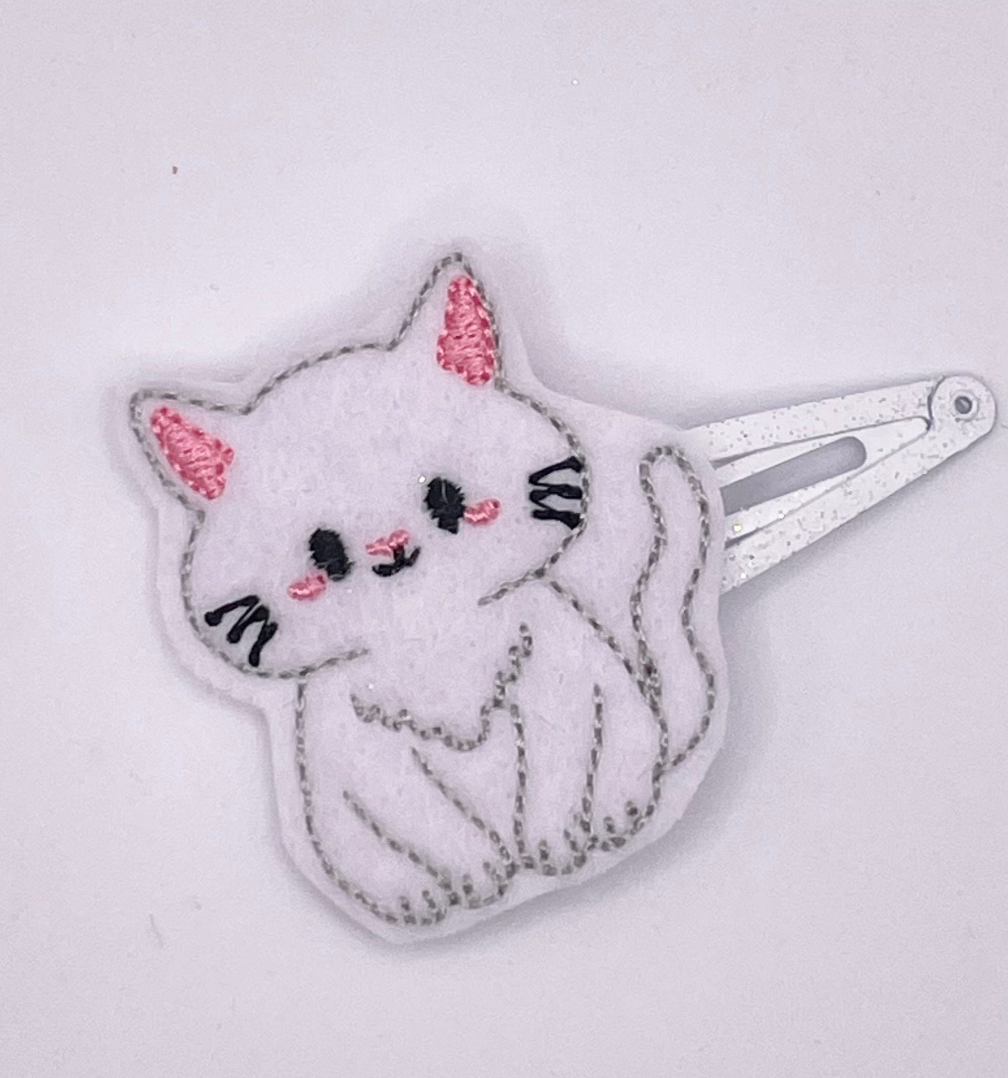 White Pixie Cat Feltie Snap Clip