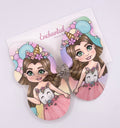 Brown Hair Girl - Green Eyes Rainbow Unicorn Girl Butterfly hair Clip 3.5"