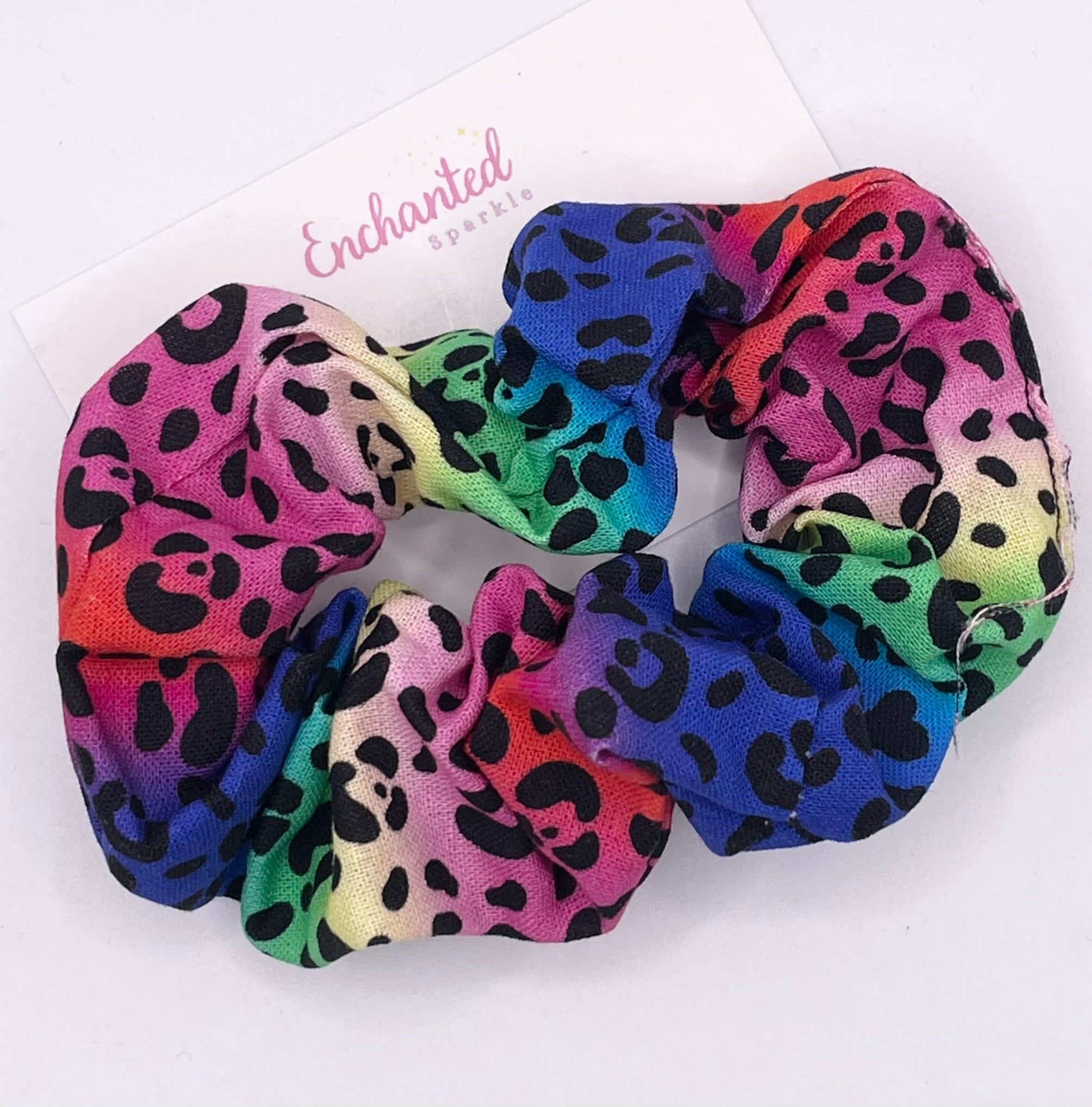 Rainbow Leopard Print Hair Scrunchie