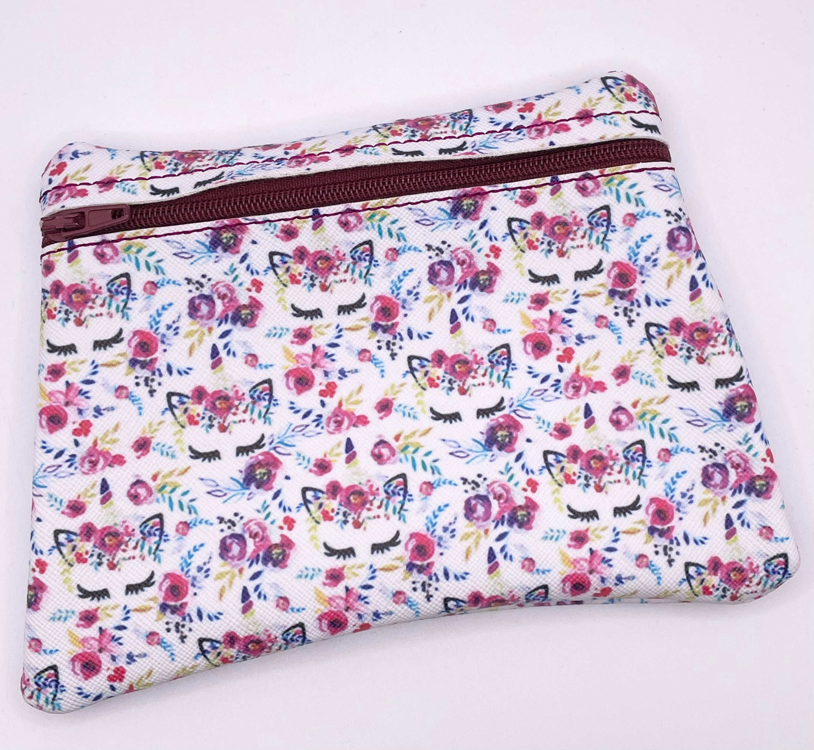 Sleeping Unicorn - Burgundy Zip Purse
