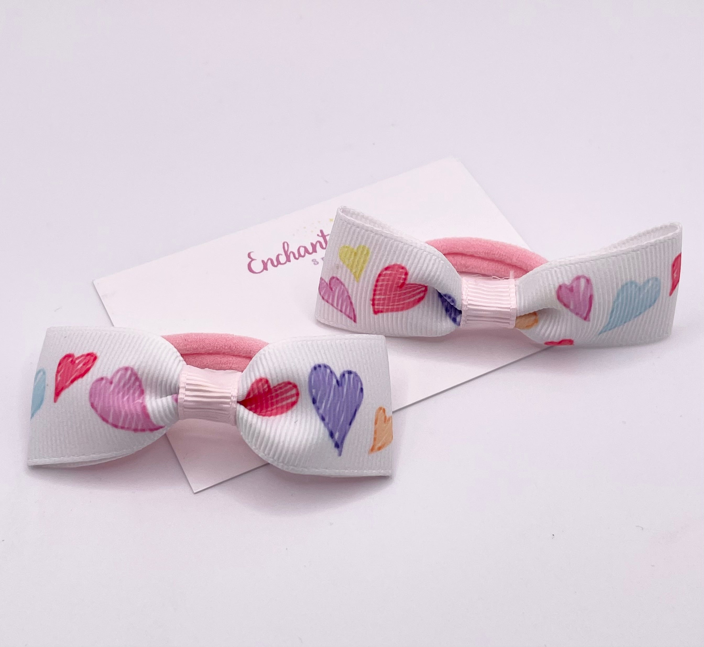 Sketch Hearts Ribbon Tux Bow Hair bobble Pair