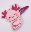 Pink Axolotyl Feltie Snap Clip
