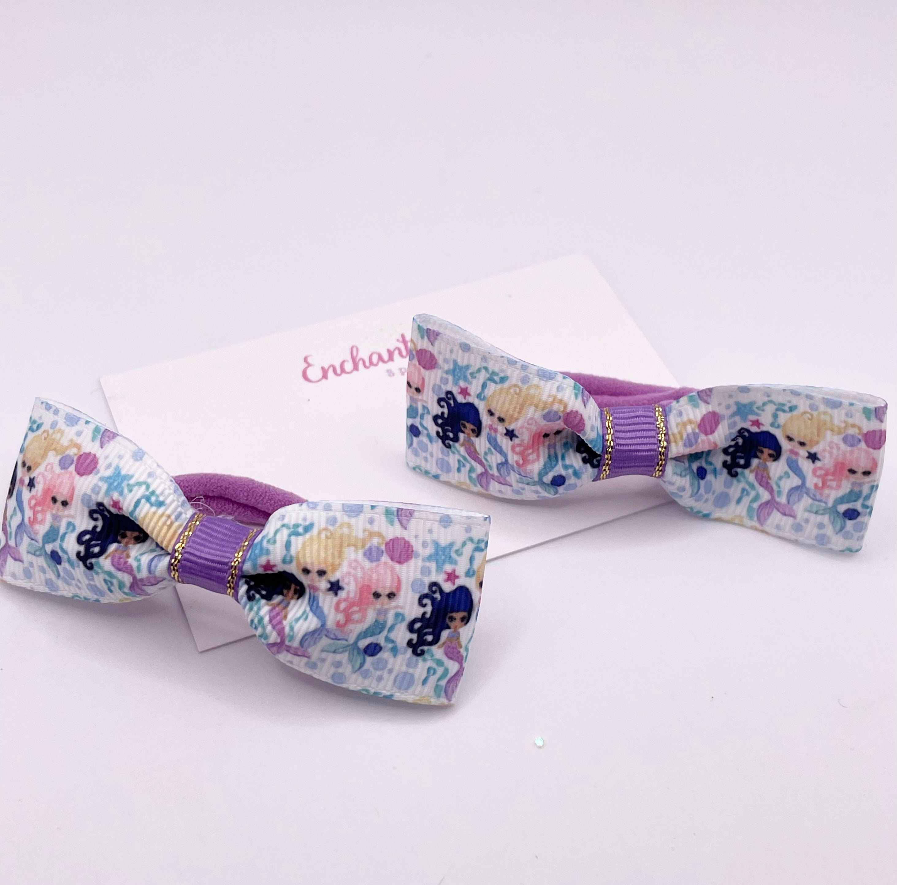 Pretty Mermaids Ribbon Tux Bow Hair bobble Pair