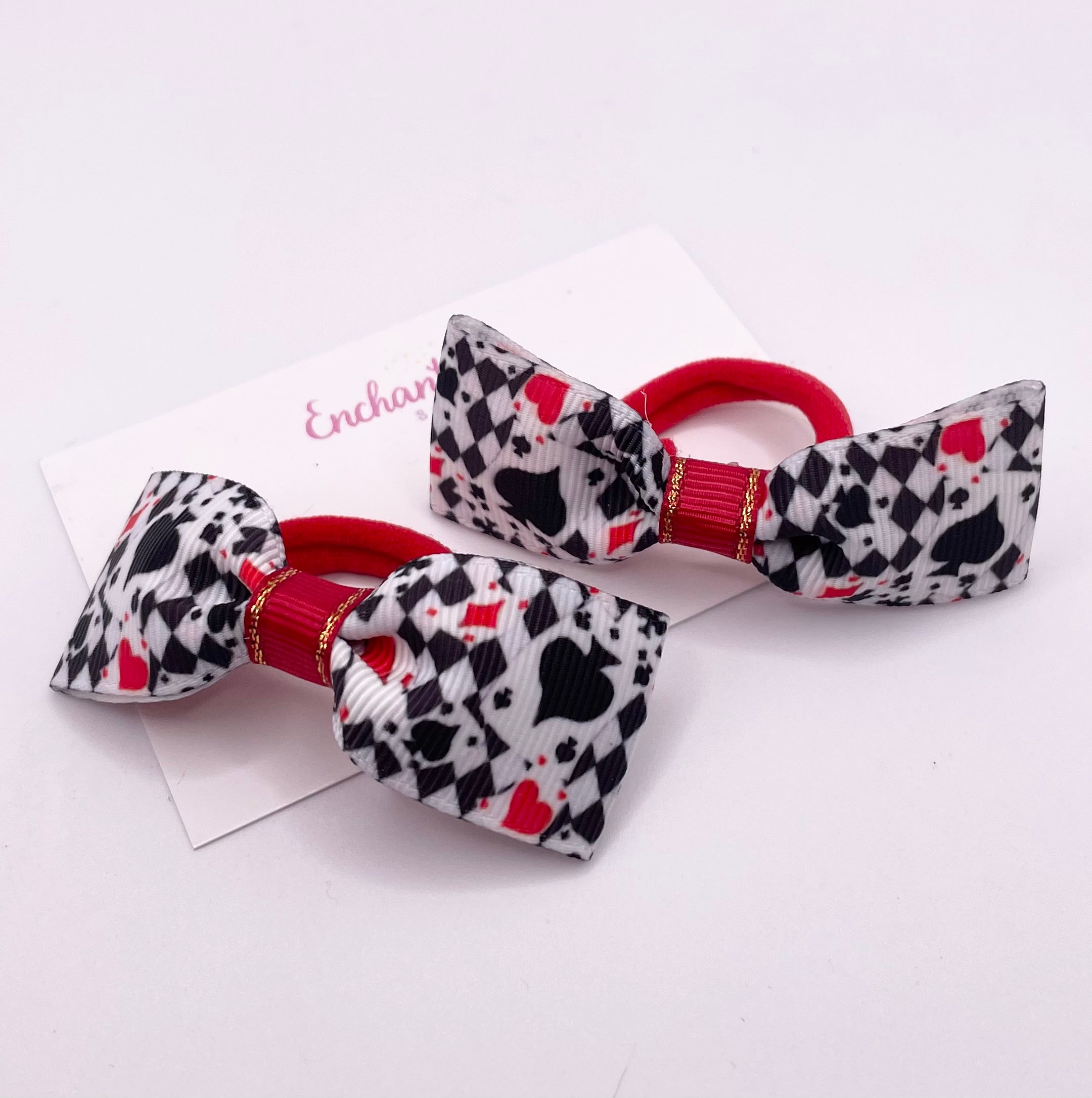 Playing Cards Print Ribbon Tux Bow Hair bobble Pair