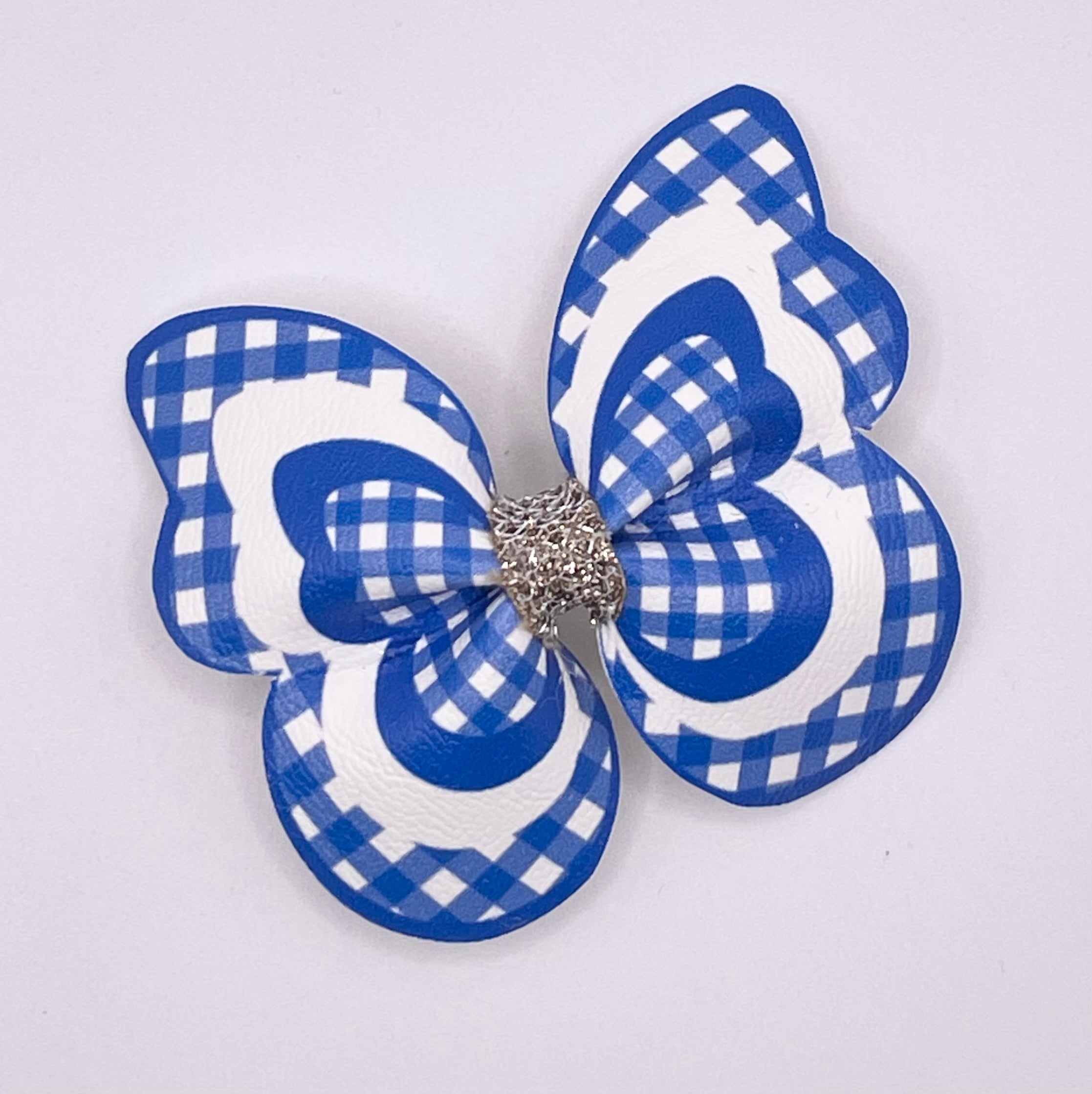 Blue Gingham Butterfly Hair Clip