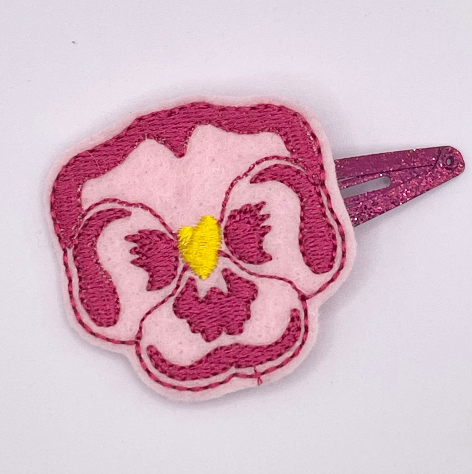 Pink Pansy Flower Feltie Snap Clip