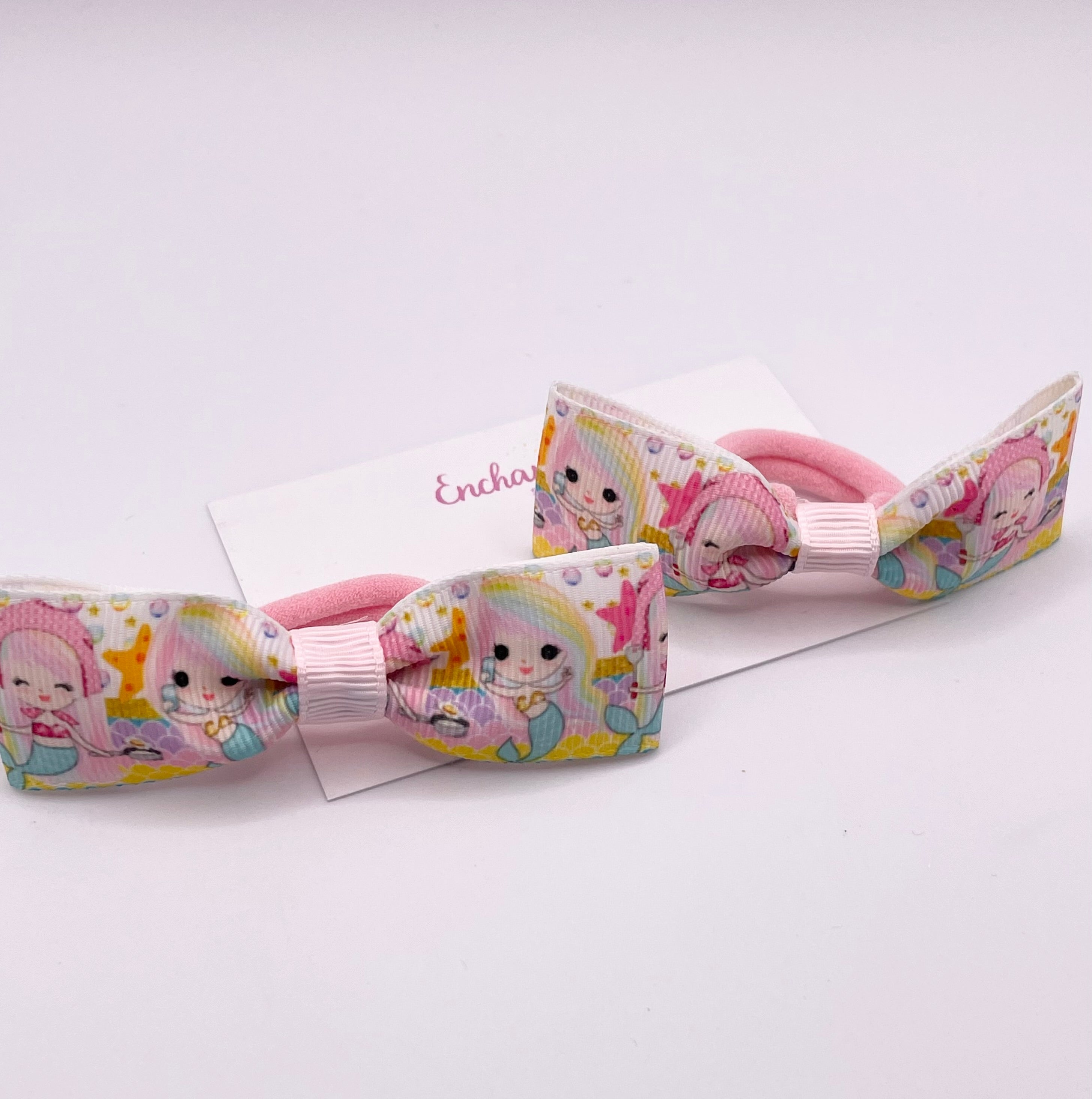 Mermaid Print Ribbon Tux Bow Hair bobble Pair