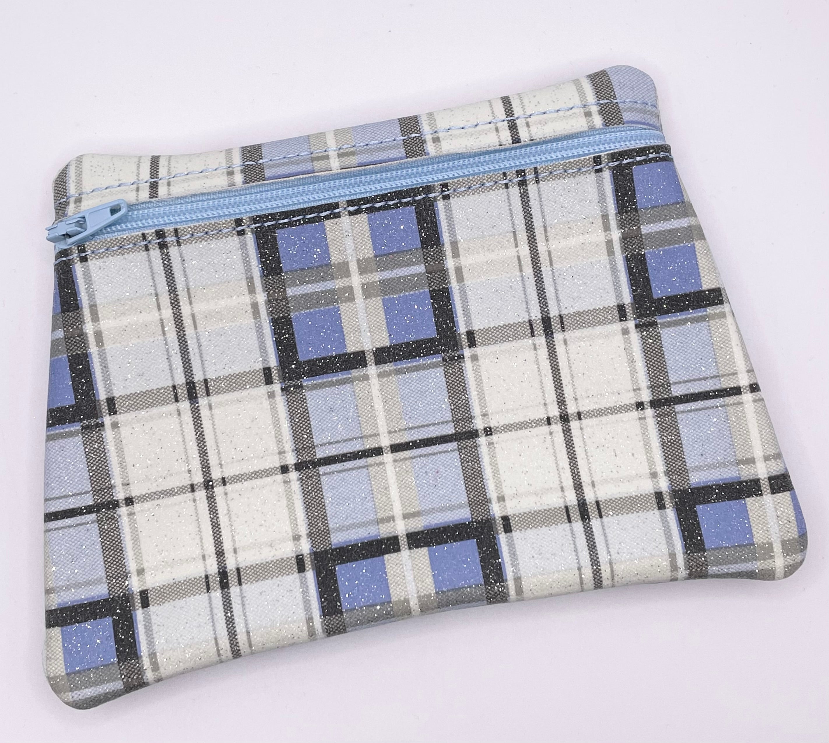 Blue Glitter Tartan Purse