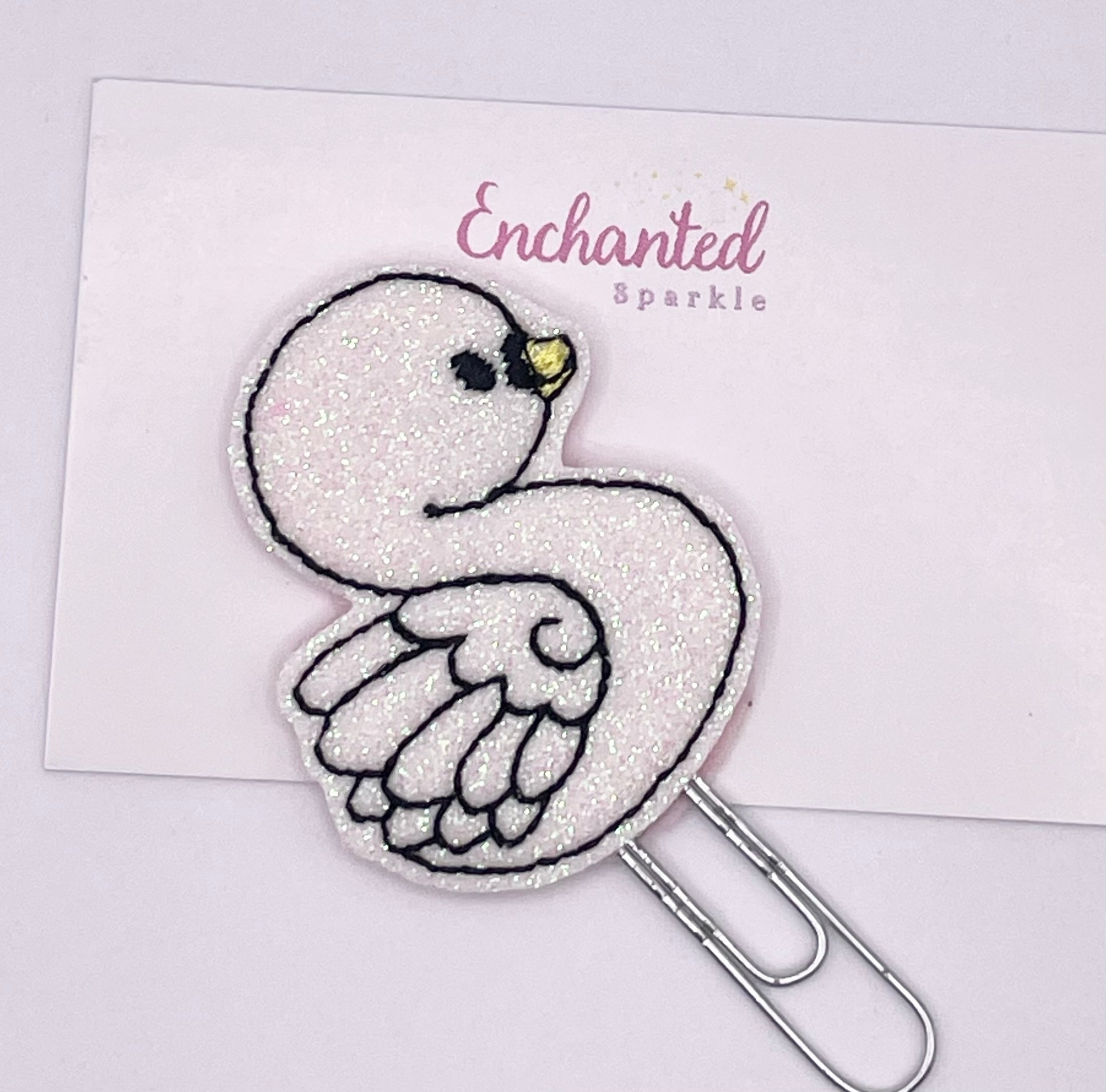 Glitter Swan Feltie Paper Clip Book Mark