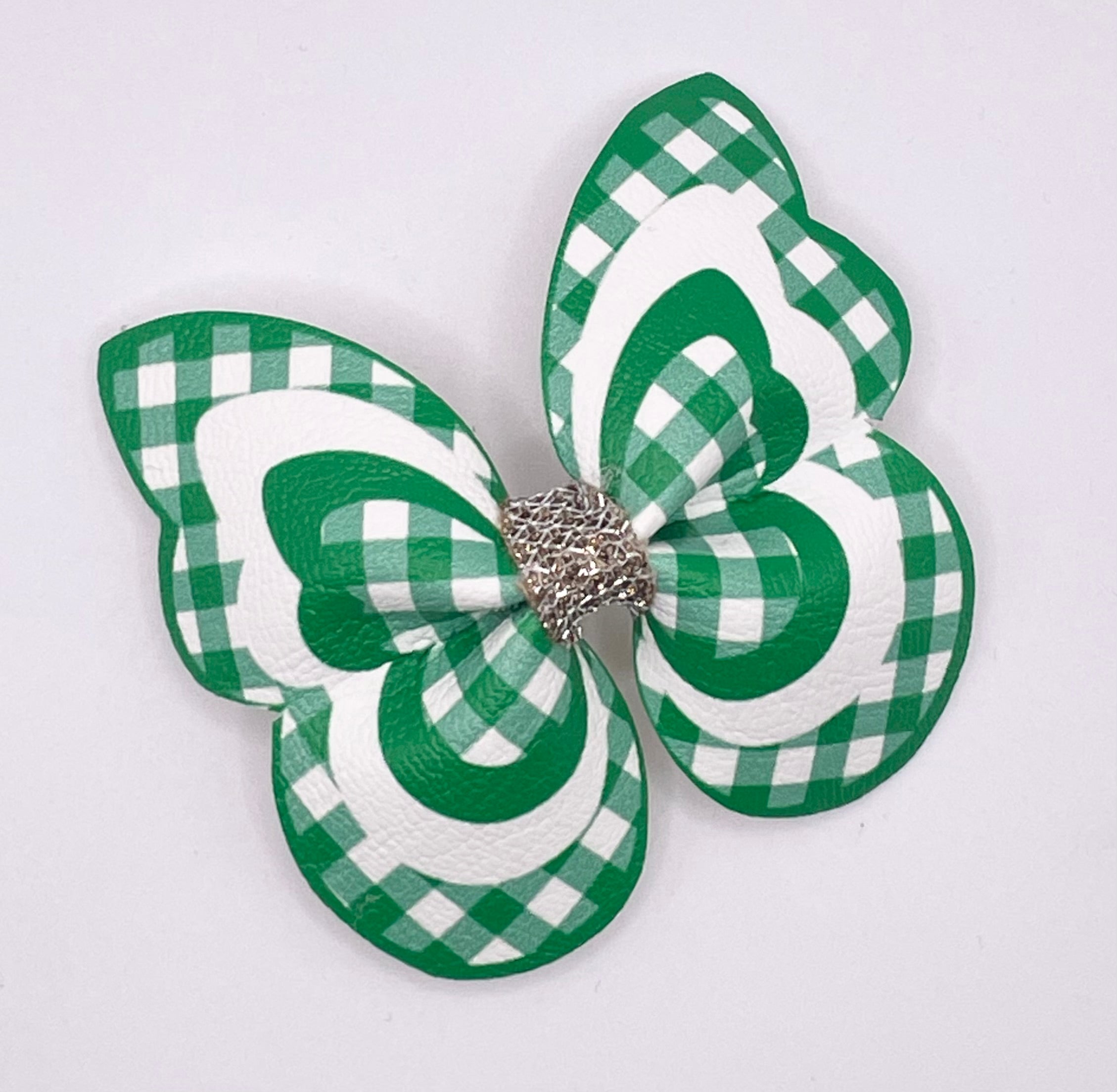 Green Gingham Butterfly Hair Clip