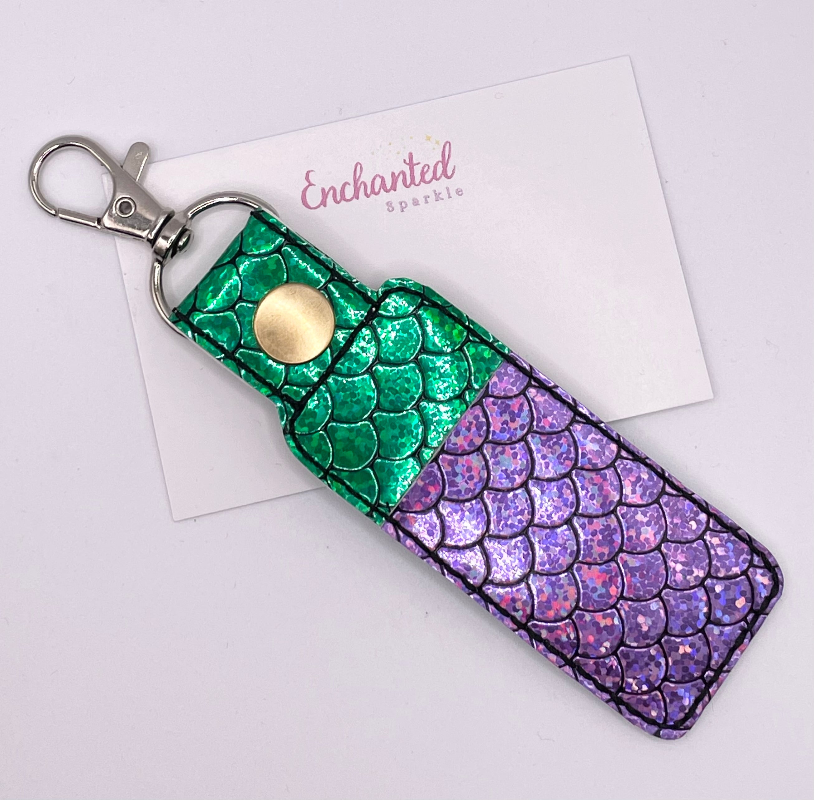 Green/ Purple Scales Lip balm Holder Key Fob