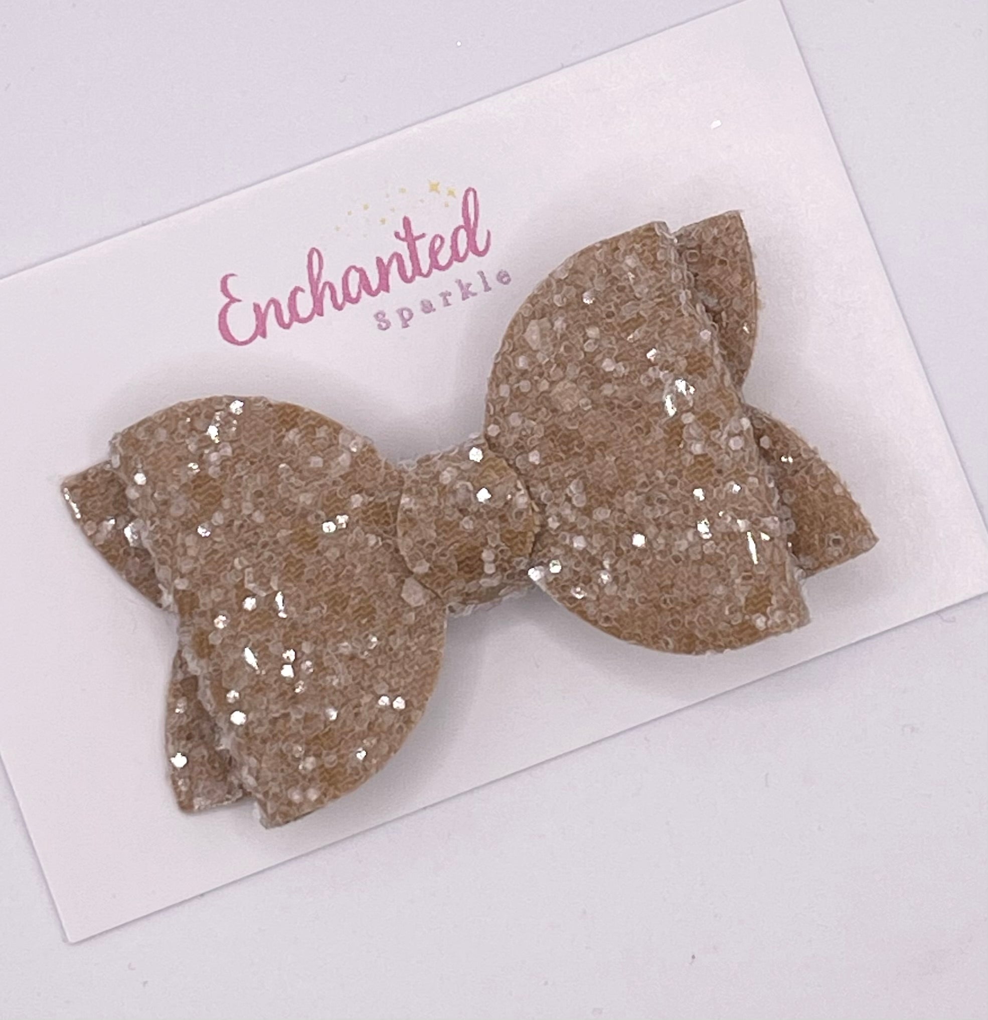 Tan Glitter - 2.5" Hair Bow Clip
