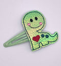Green Shine Dinosaur Feltie Snap Clip