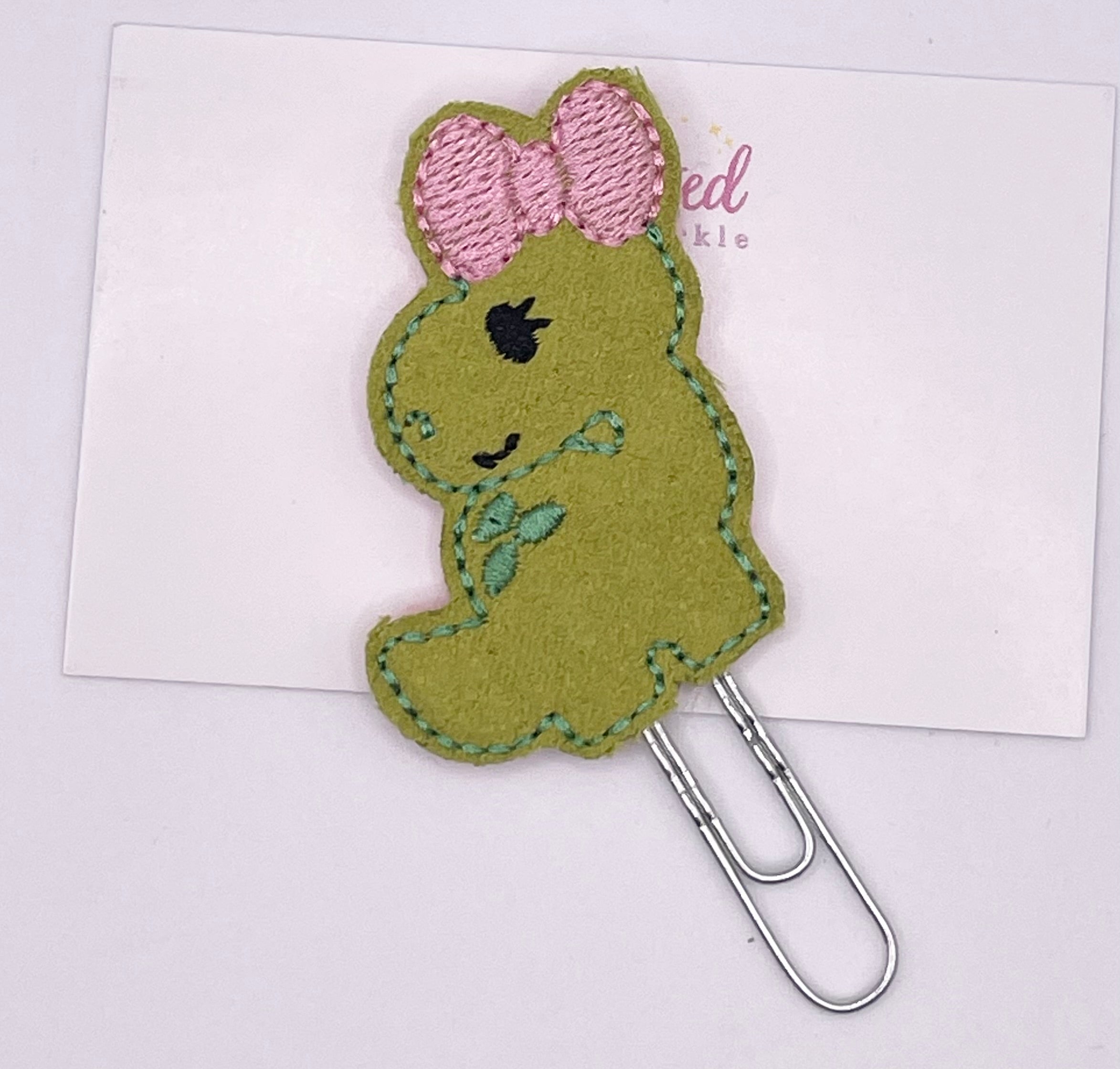 Green Dinosaur Feltie Paper Clip Book Mark